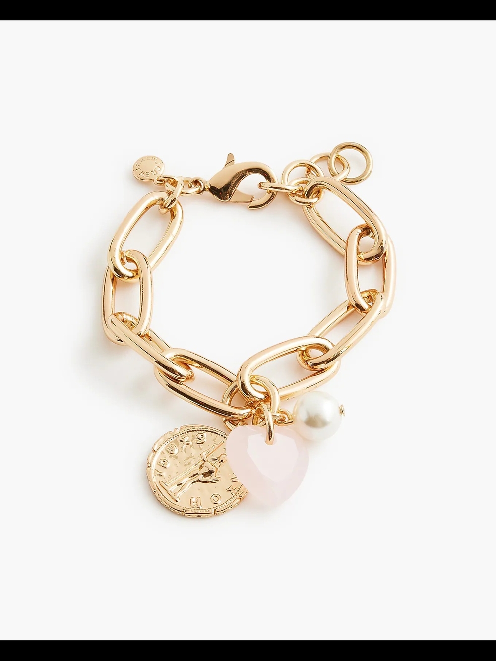 J.Crew Heart, Pearl & Coin Charm Bracelet, Gold/ Pink/ White